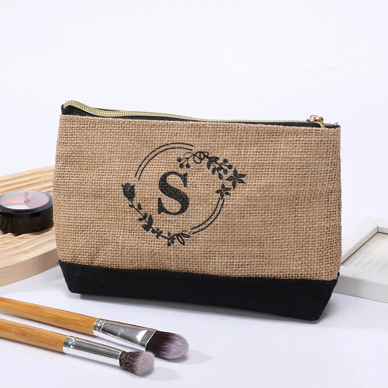 Circle Letters Jute Zipper Waterproof Coin PurseFine Creative Fashion PenBag Portable Cosmetic Bag