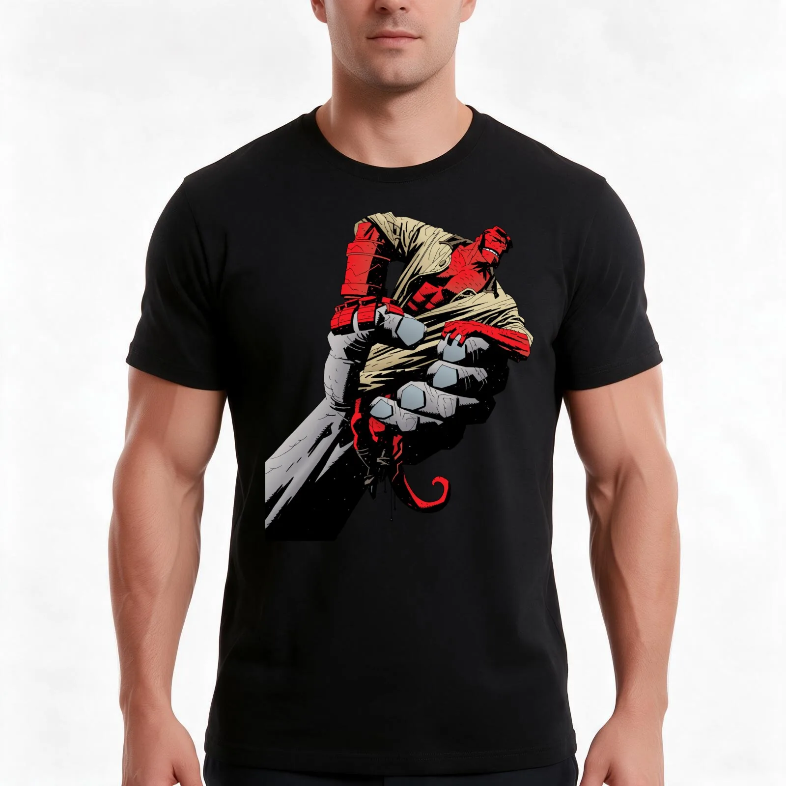 hellboy trapped hand giant red dark horse mike mignola comic hell devil T-Shirt Summer Casual Cotton Tee 100% Cotton