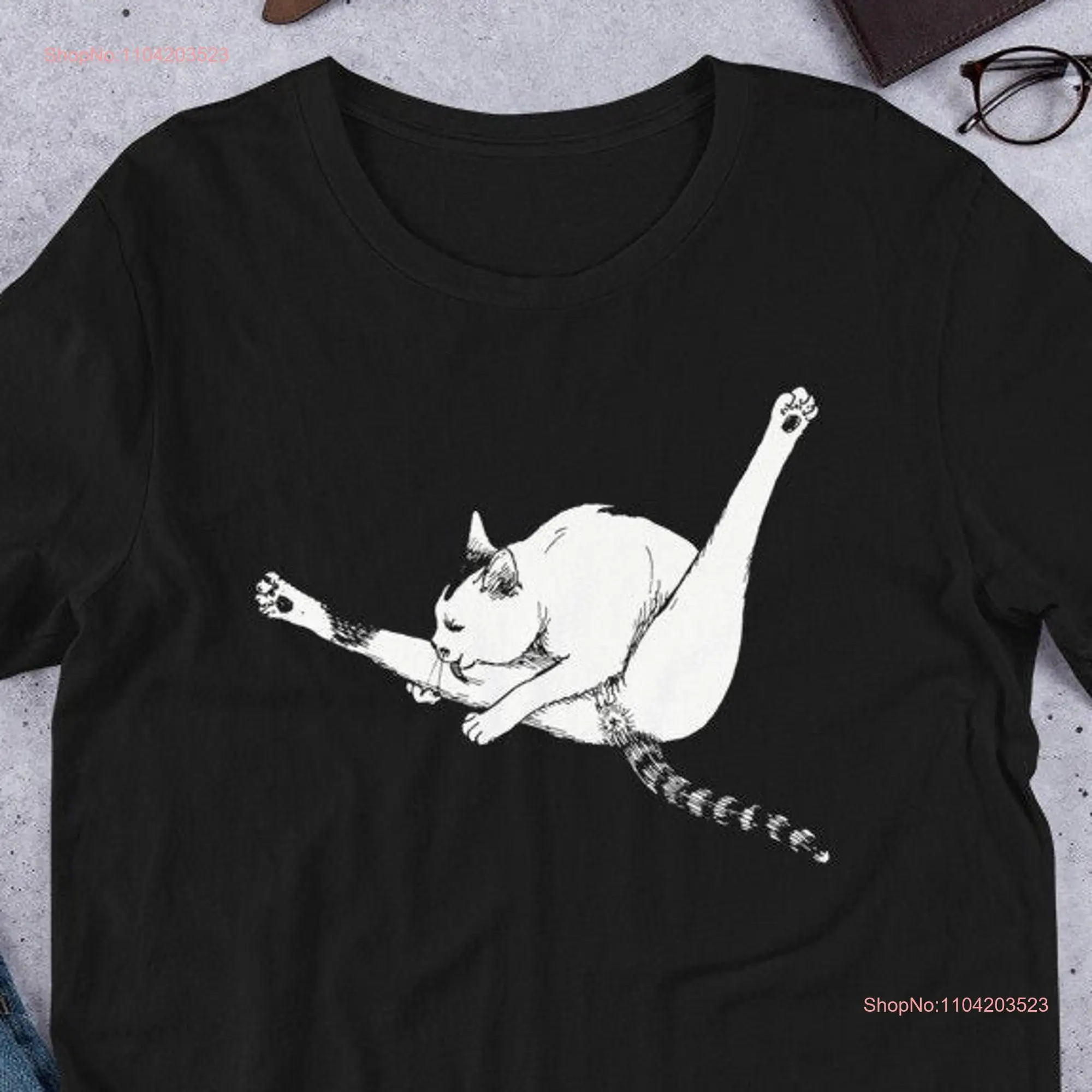 Cat Cleaning Itself T Shirt long or short sleeves