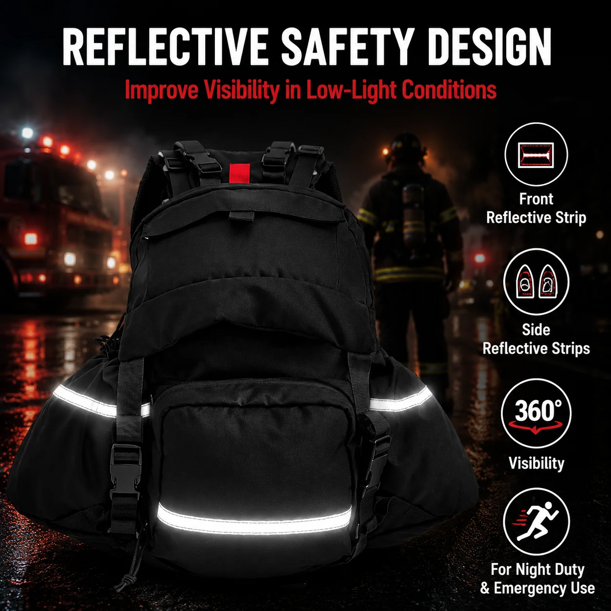Rucksack Military Style - Fire Gear Storage Backpack Black Expandable
