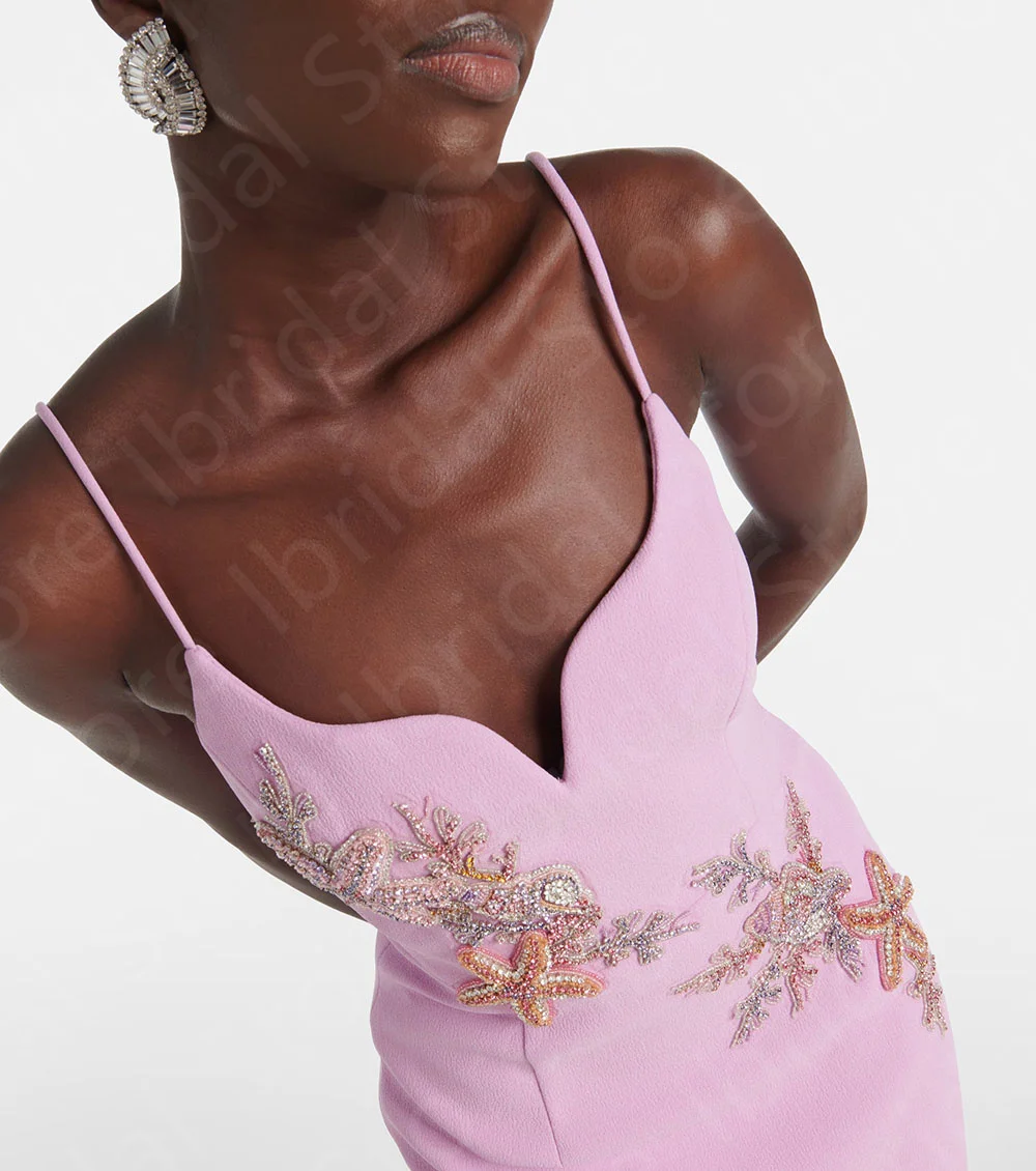 New Arrival Prom Gowns Pink Short Prom Party Dresses 2024 Wedding Guest Gowns Tea Length Homecoming Gowns with Straps Beading image 3