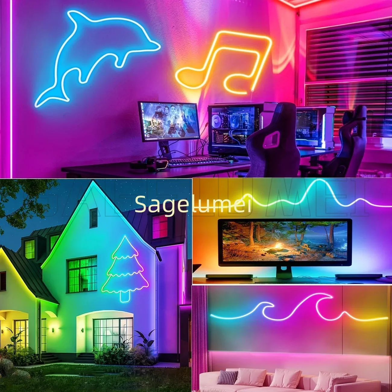 360 توهج جولة RGB النيون LED المنسوجة قطاع ضوء بلوتوث APP التحكم عن بعد 5 فولت USB WS2812B الموسيقى مزامنة حبل مقاوم للماء ديكور