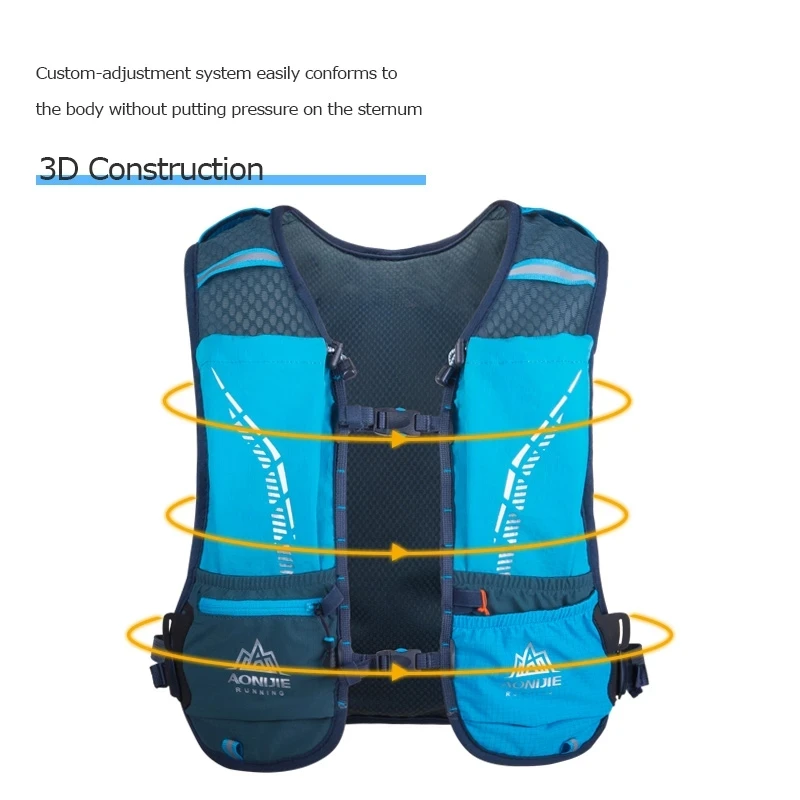 AONIJIE C9102S New Ultra Vest 5L Hydration Backpack Pack Bag Soft Water Bladder Flask Set For Hiking Trail Running Marathon Race