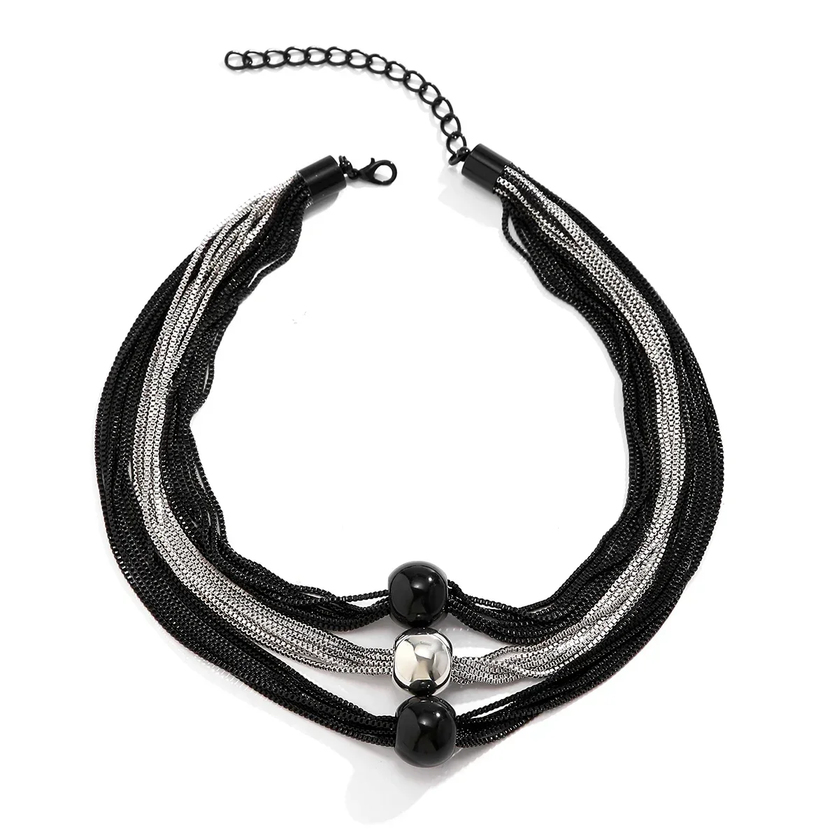 Collar de cadena gruesa Punk negro multicapa para mujer, gargantilla con colgante de bola grande gótica a la moda, joyería Grunge Steampunk para hombre 2024