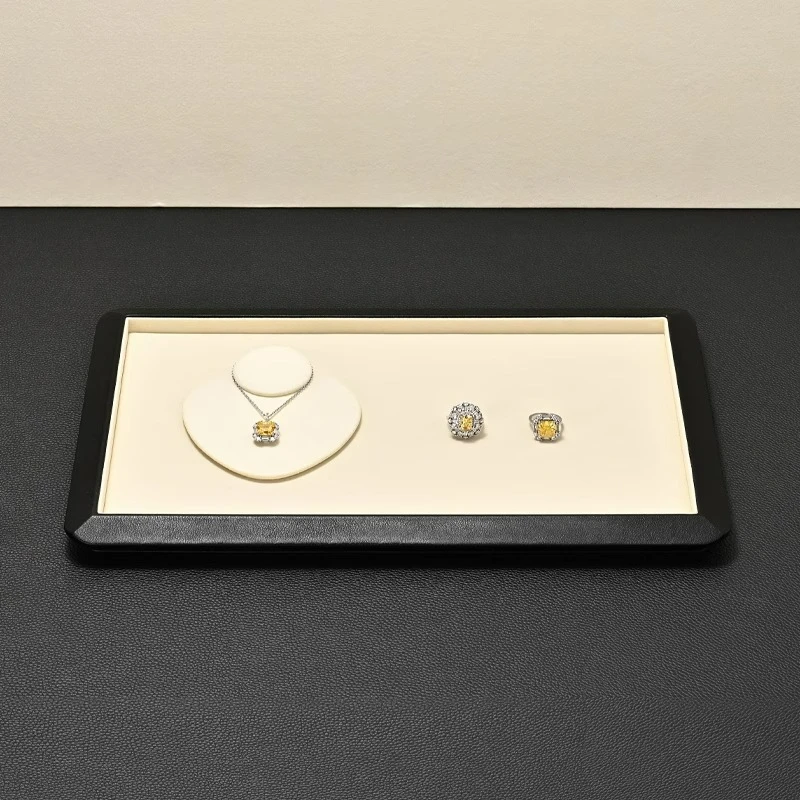 Jewelry Tray PU Leather Ring Necklace Bracelet Tray Head Accessories Storage View Tray