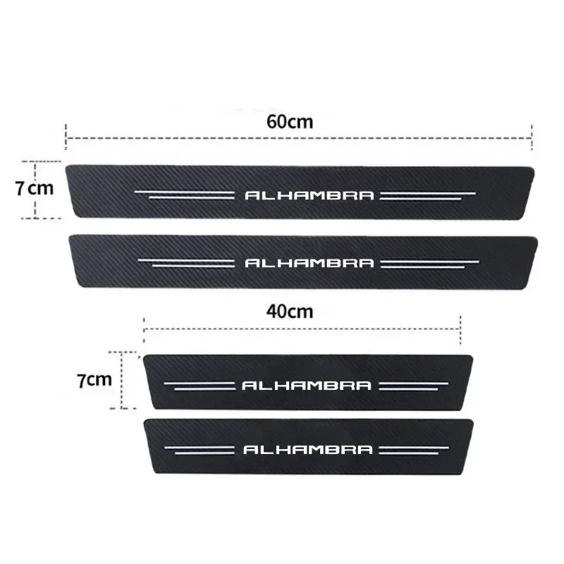 Carbon Fiber Car Door Pedal Strips for Seat Alhambra Logo Auto Door Threshold Sill Protective Rear Trunk Bumper Guard Stickers