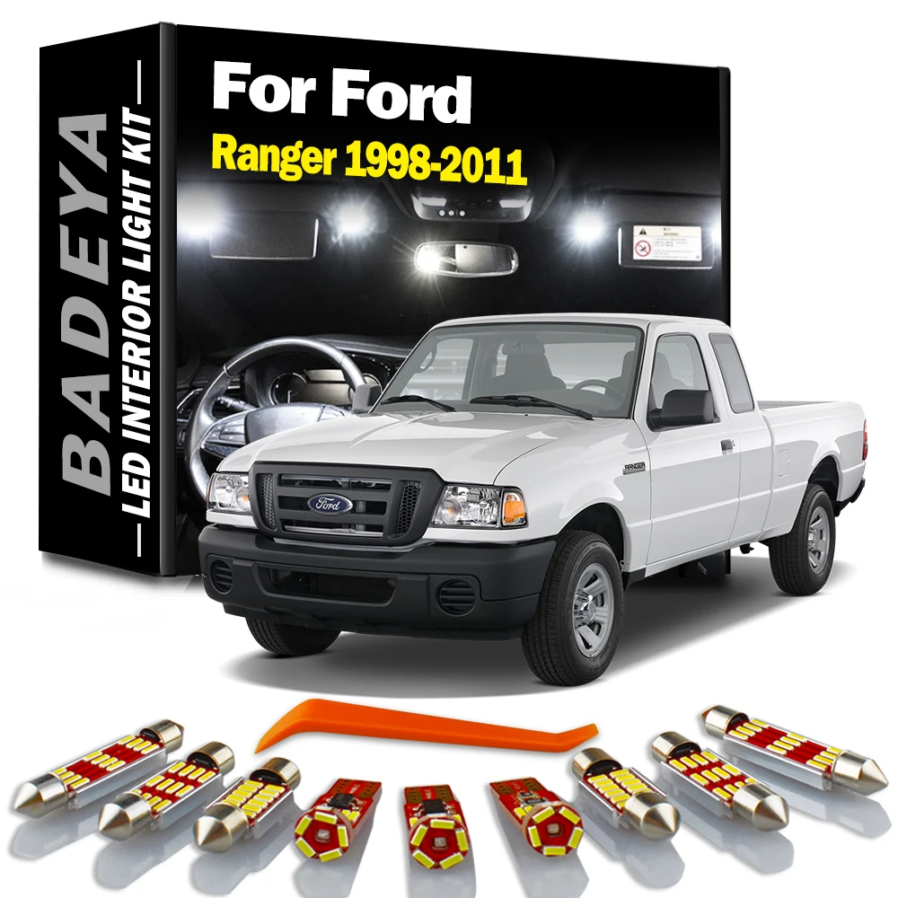 BADEYA 8 sztuk dla Ford Ranger 1998-2007 2008 2009 2010 2011 Akcesoria samochodowe Zestaw oświetlenia wewnętrznego tablicy rejestracyjnej LED Żarówki do czytania