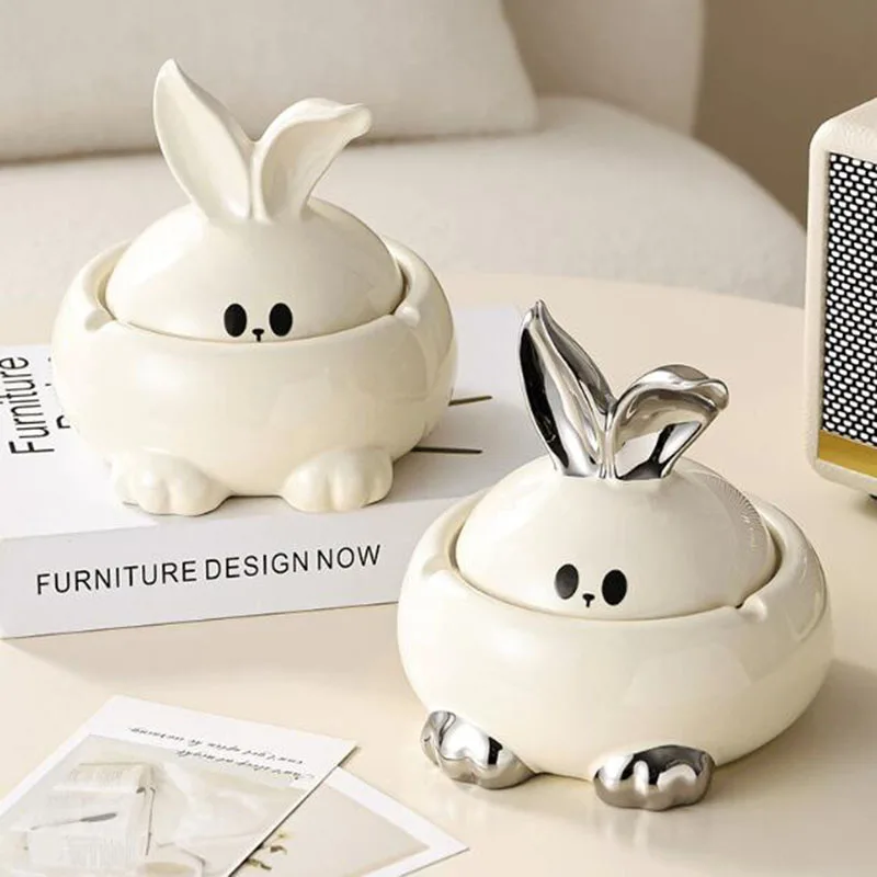 

Creative Cute Rabbit Ashtray with Lid Ceramic Crafts Desktop Ornaments Ash Tray for Smoking Office Home Decoration