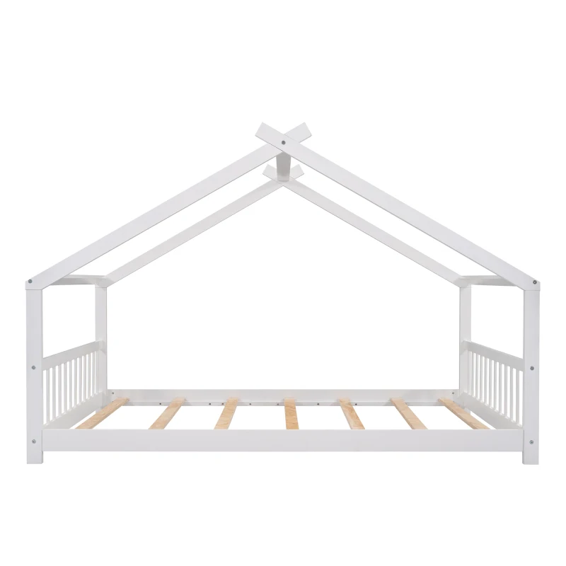 Full Size Wooden House Cama, Branco, Cama