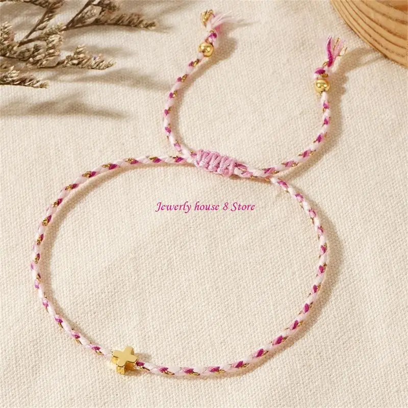 

Vibranting Four Color Sturdy Cotton Rope Materials Bracelet With Crosses Charm Decoration for Trendy Men And Women