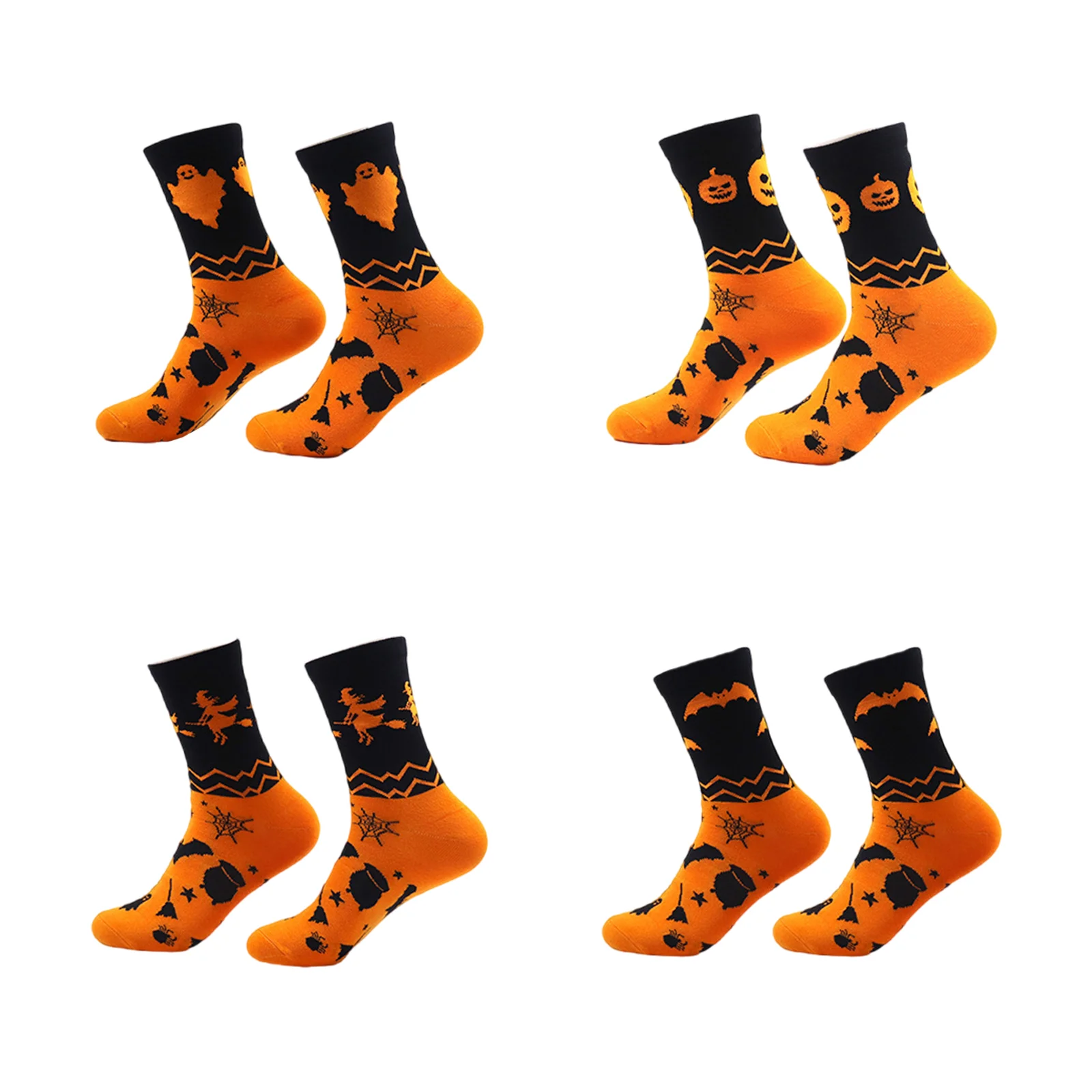 

Halloween high socks 4 pairs set (ghost + pumpkin lantern + witch + bat style) unisex