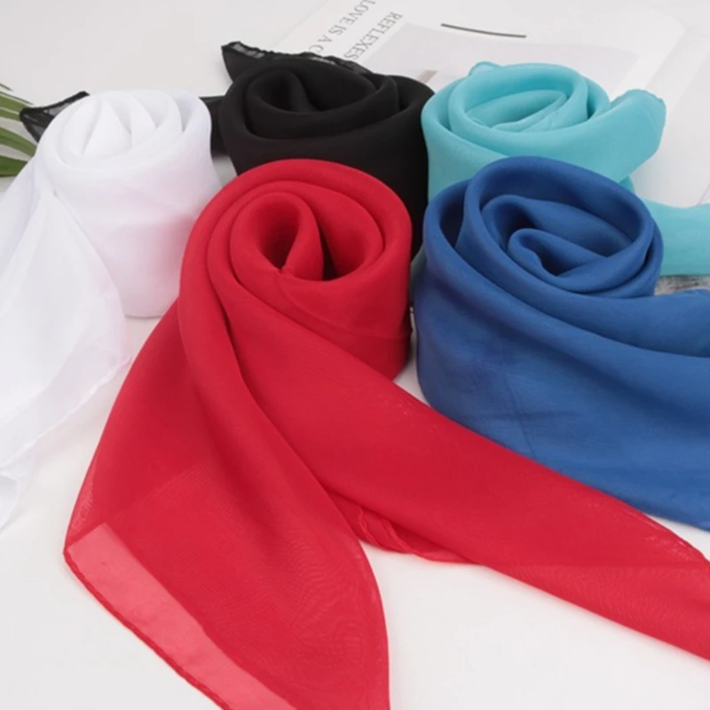 652F 1950s Chiffon Scarf Retro Hair Tie for Women 50s Square Handkerchief Square Ribbon Neck Scarf Solid Sheer HeadScarf