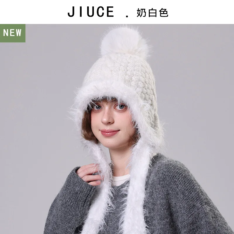 قبعة شتوية محبوكة أنيقة ودافئة مع بطانة من الصوف ولوحات للأذن، قبعة صوف عصرية فريدة من نوعها للطقس البارد #3