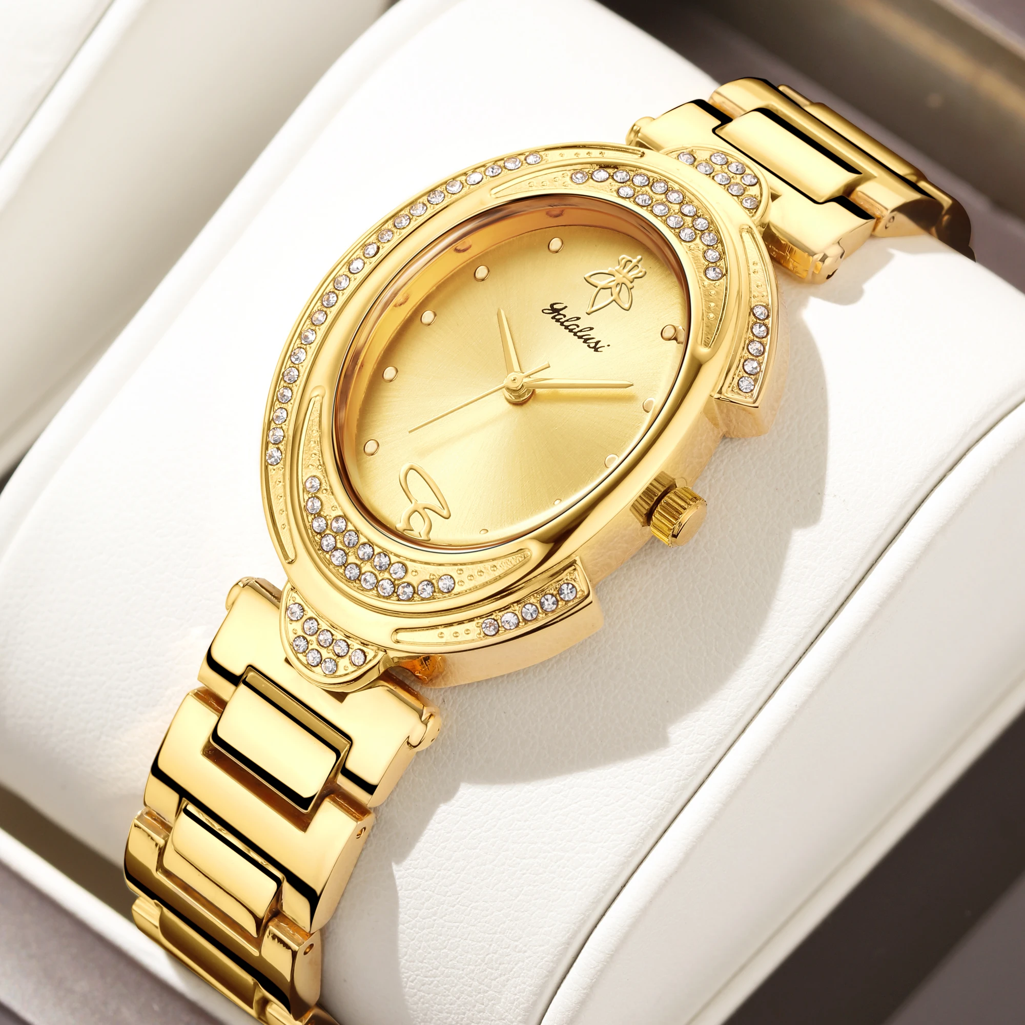 YaLaLuSi-Dissolvant de montre plaqué or Ion pour femme, montres en cristal, diamants, boîte de luxe, marque de luxe, chaud, nouveau, 2024