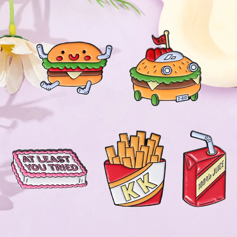 Creative French Fries Burger Enamel Brooches Cartoon Food Styling Cola Alloy Badge Cute Accessories Clothing Pin Jewelry Gift
