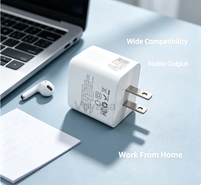 45W GaN USB‑C PD Power Adapter US Plug Compact Wall Charger Fast Charging For iPhone Samsung And Other USB‑C Devices