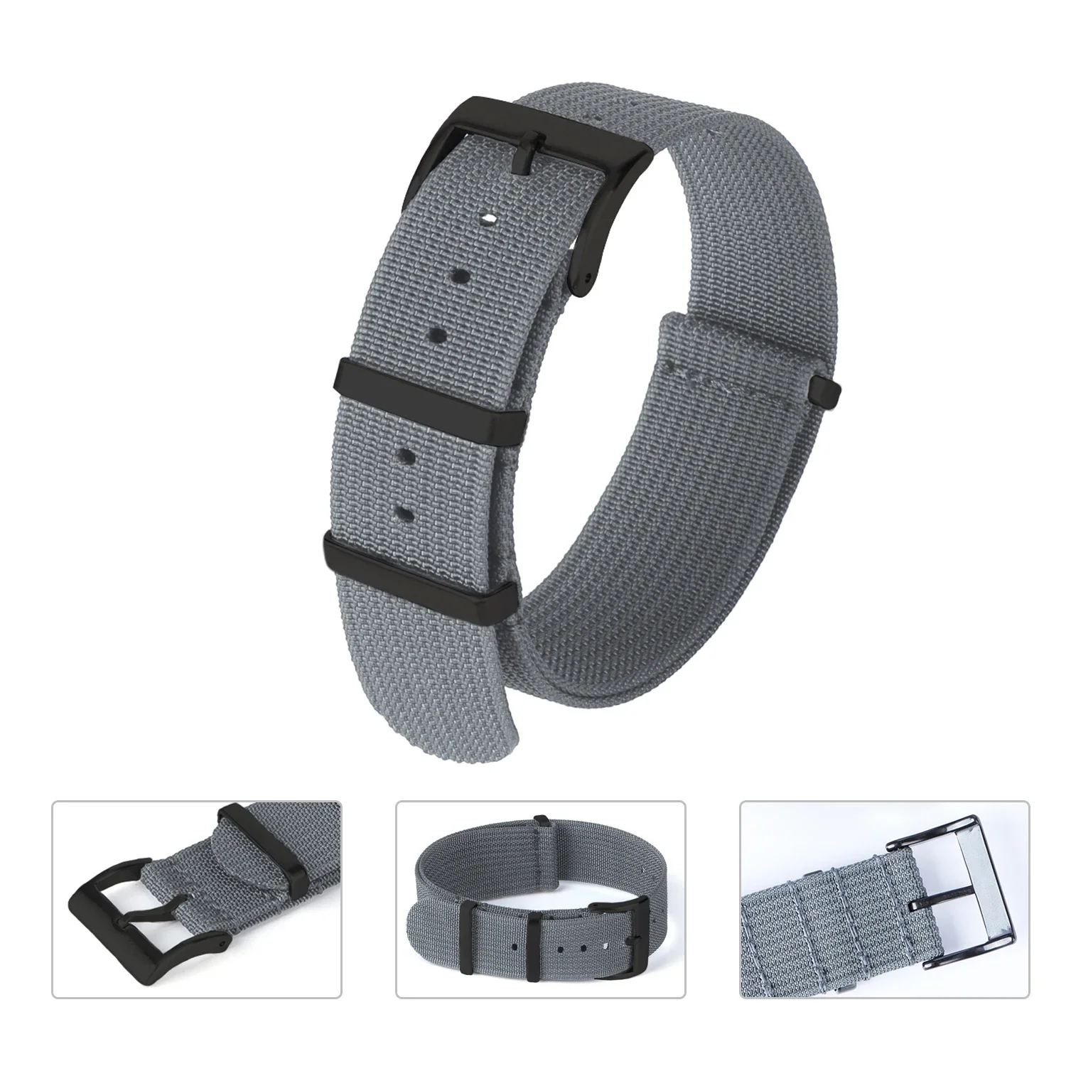 New Ribbed Nylon Strap 20mm 22mm for Seiko Military Fabric Braid Ballistic Watchband for Samsung Galxy Watch3/4/5/6 Black Buckle