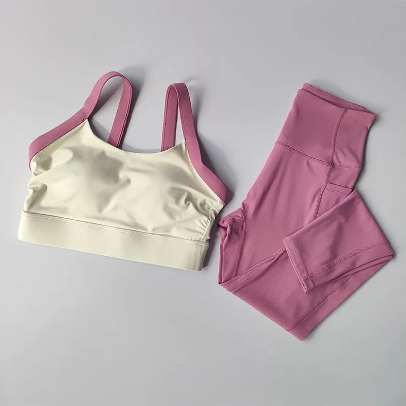 Ensemble de yoga 2 pièces pour femme, haut de gamme, vêtements de sport, fitness, soutiens-gorge et leggings imbibés