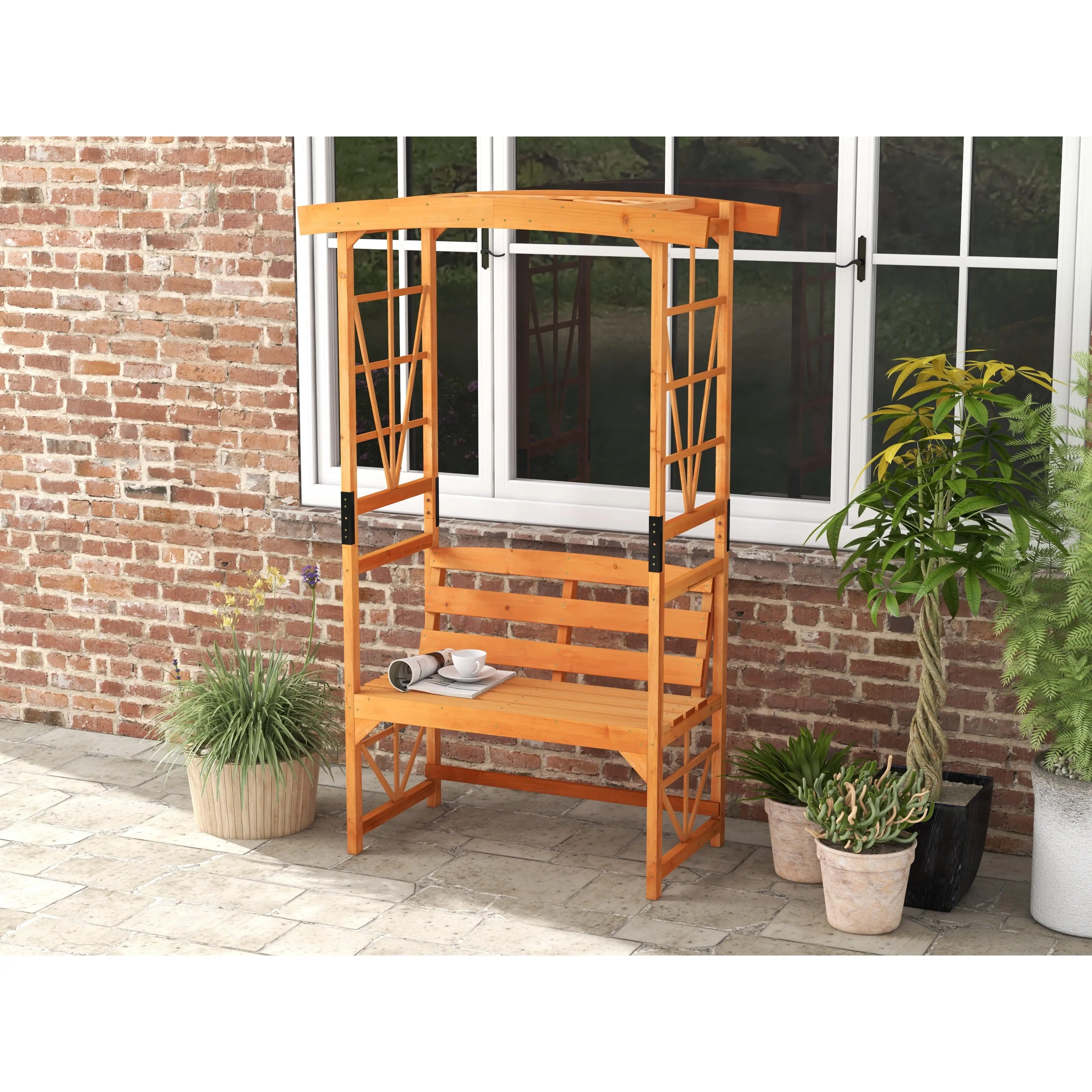 فناء حديقة أربور مع مقعد عريشة 2 تعريشة لتسلق النباتات الكروم العنب