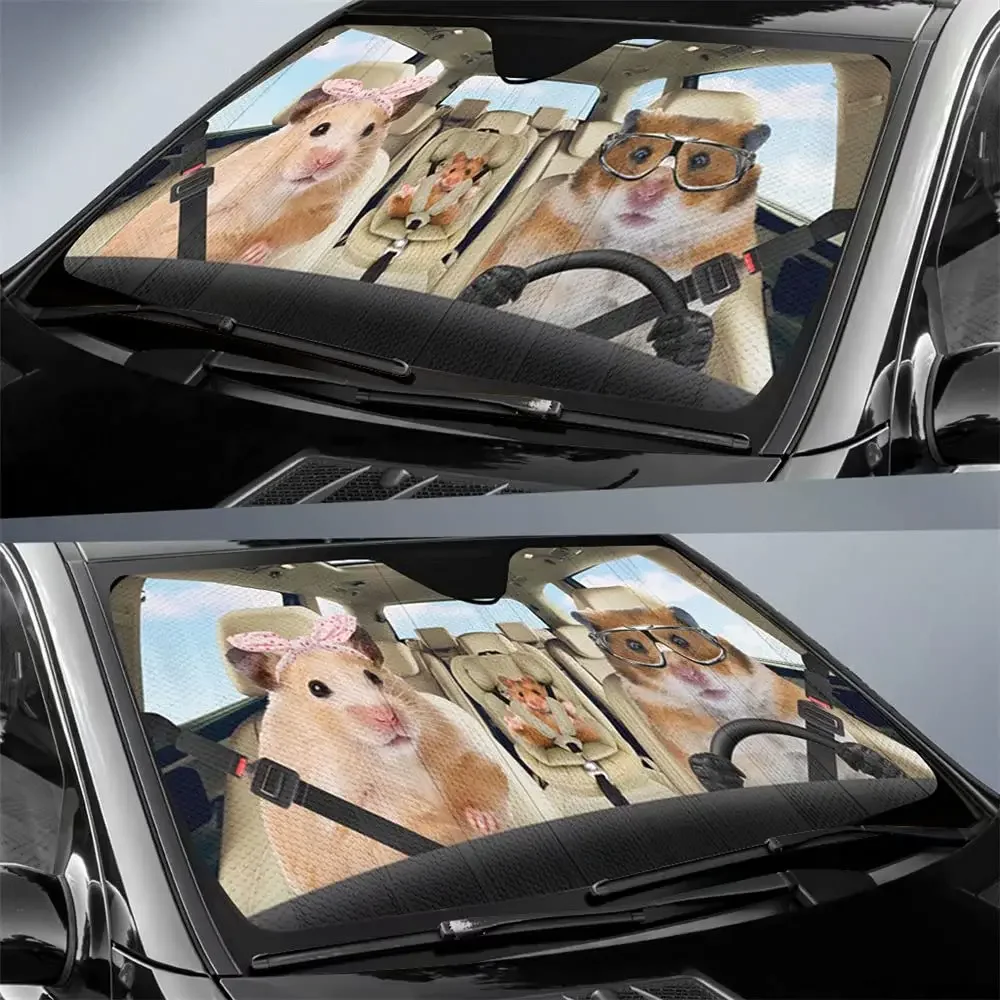 Family Rat Driver Car Sun Shade for Front Windshield,Funny Animal Rat Curtain Sun Visor for Car Keep Your Vehicle Cool,UV Sun an