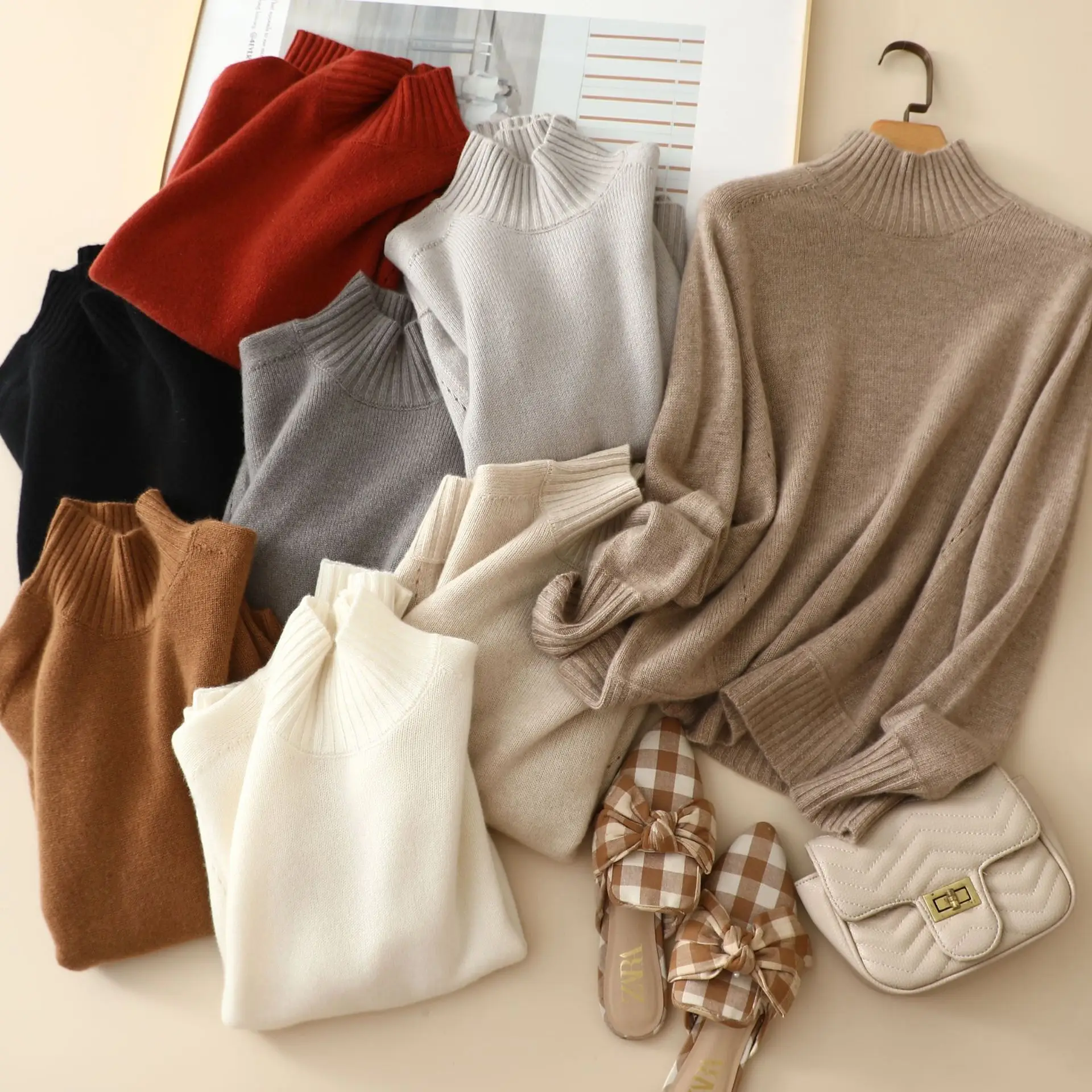 masigoch autumn winter new styles 100% cashmere seamless half turtleneck sweater jumper