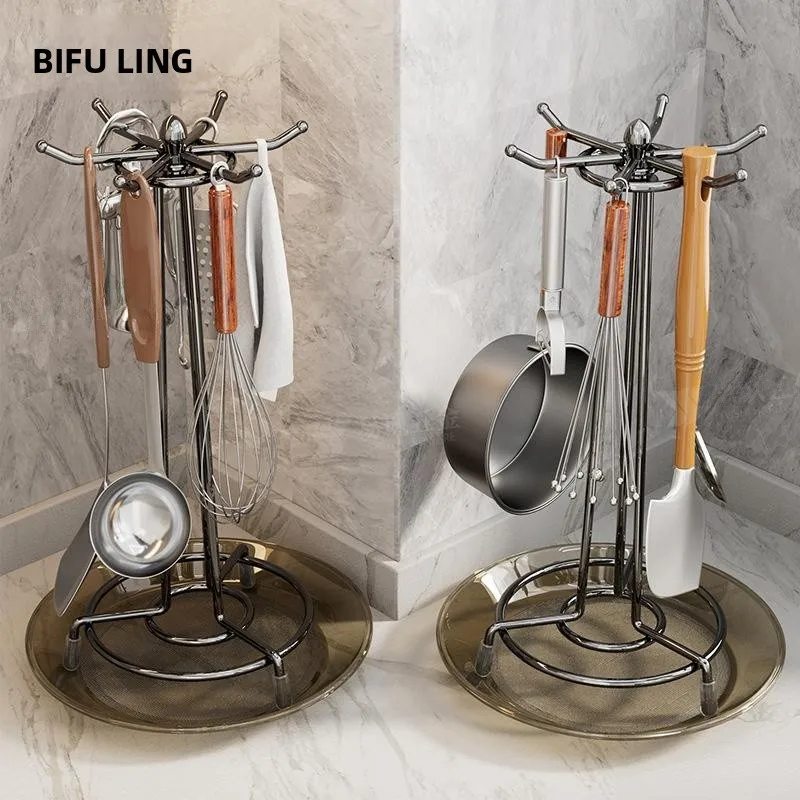 

Kitchen Rotating Spatula Holder Upgrade Thickened Stable Large Size with Tray Storage Rack Multifunctional L-Shaped Design