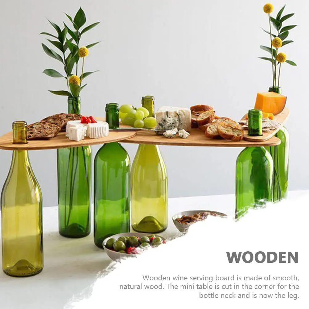 3Pcs Wooden Bottle Neck Tray Multifunctional Floating Serving Board Wine Cup Holder Snack Fruit Organizer for Picnic Outdoor