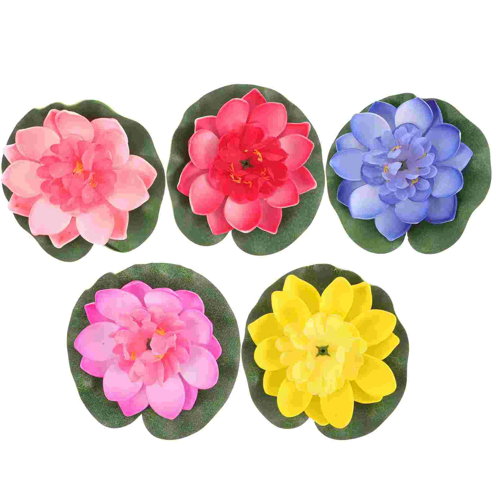 5Pcs Artificial Floating Water Lily EVA Lotus Flower Pond Decor 10cm (Red/Yellow/Blue/Pink/Light Pink)