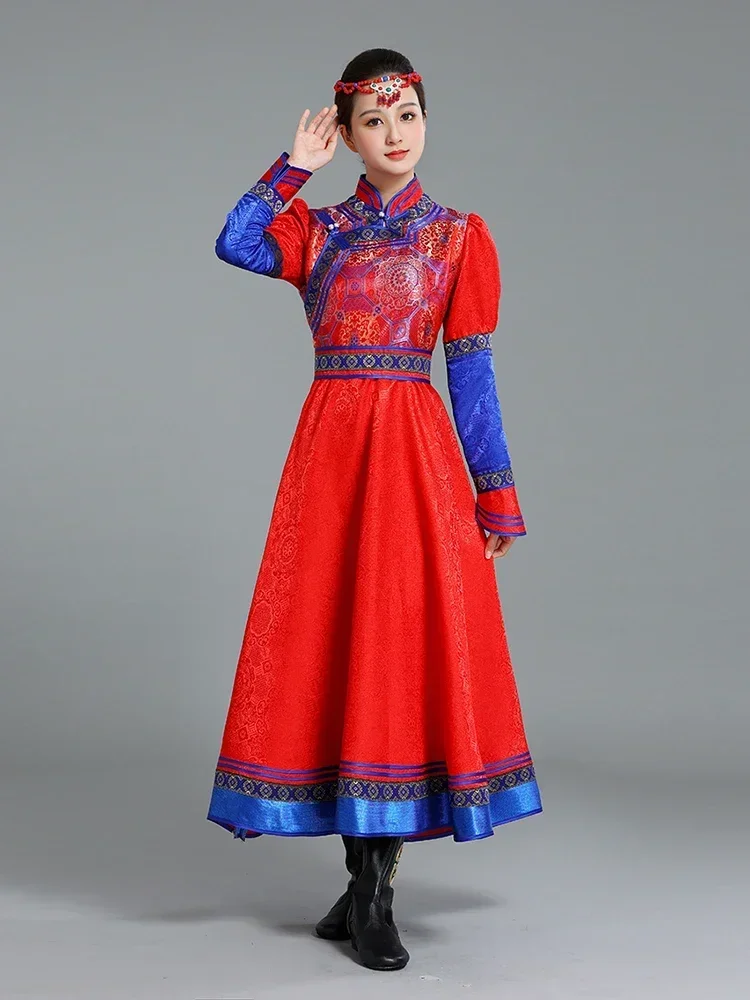 Ladies Dance Performance Swinging Mongolian Robe Long Skirt Sleeves Ethnic Minority Style Clothing 1-piece Set