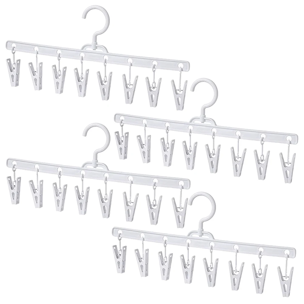 

4pcs White Sock Drying Hanger 360 Rotation Non slip Clothes Rack 8 Clips Laundry Room Underwear Towel Sturdy Anti rust