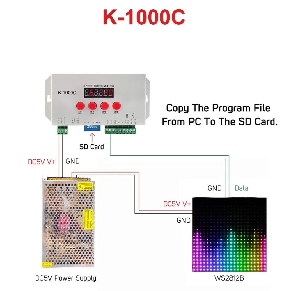 K-1000C (T-1000S Updated) Pixel Controller LED 2048 Pixels Program Controller DC5-24V For WS2812B WS2811 APA102 T1000S WS2813