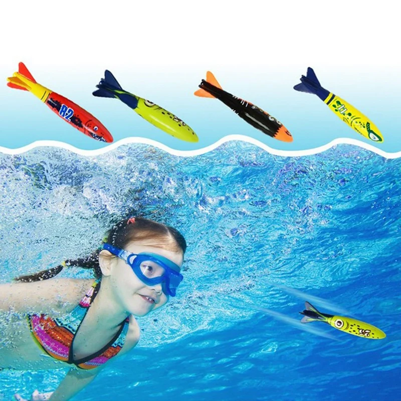 Torpedo de buceo para niños y bebés, herramienta de entrenamiento para deportes al aire libre, piscina subacuática, juguete de natación, 4 piezas