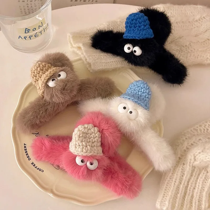 

Cute autumn and winter girl plush hat elf large back head hair clip
