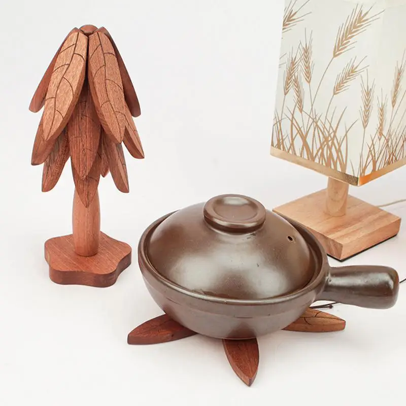 

Tree Trivet Foldable Wooden Tree Trivet Non-Slip Plate Coasters Pad Set of 3 Heat Resistant Bowls and Teapots Coaster for Table