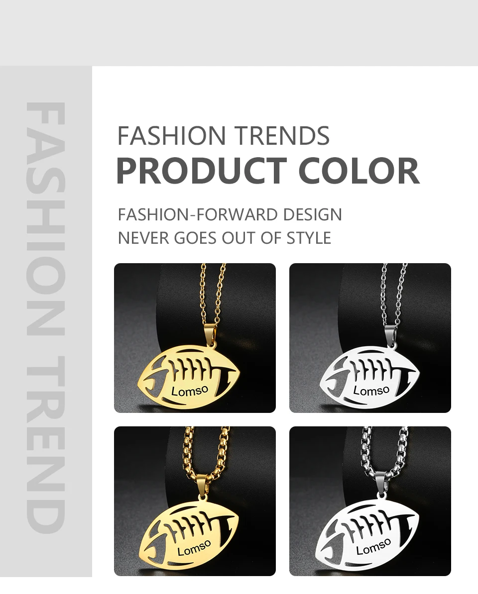 Lemegeton Benutzer definierte Name Rugby Halskette Edelstahl Schmuck Männer Frauen American Football Anhänger Neujahr Valentinstag Geschenke – Detail 8