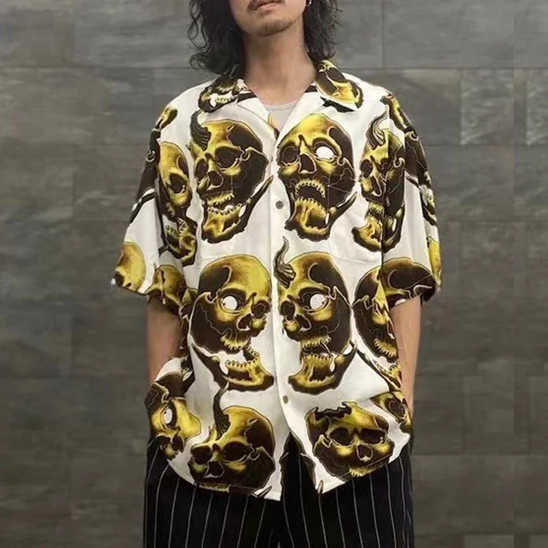 New WACK Hawaii Beach Shirts Men Woman 1:1 Good Quality Ghost Head Skull Pattern Casual Tops Tee