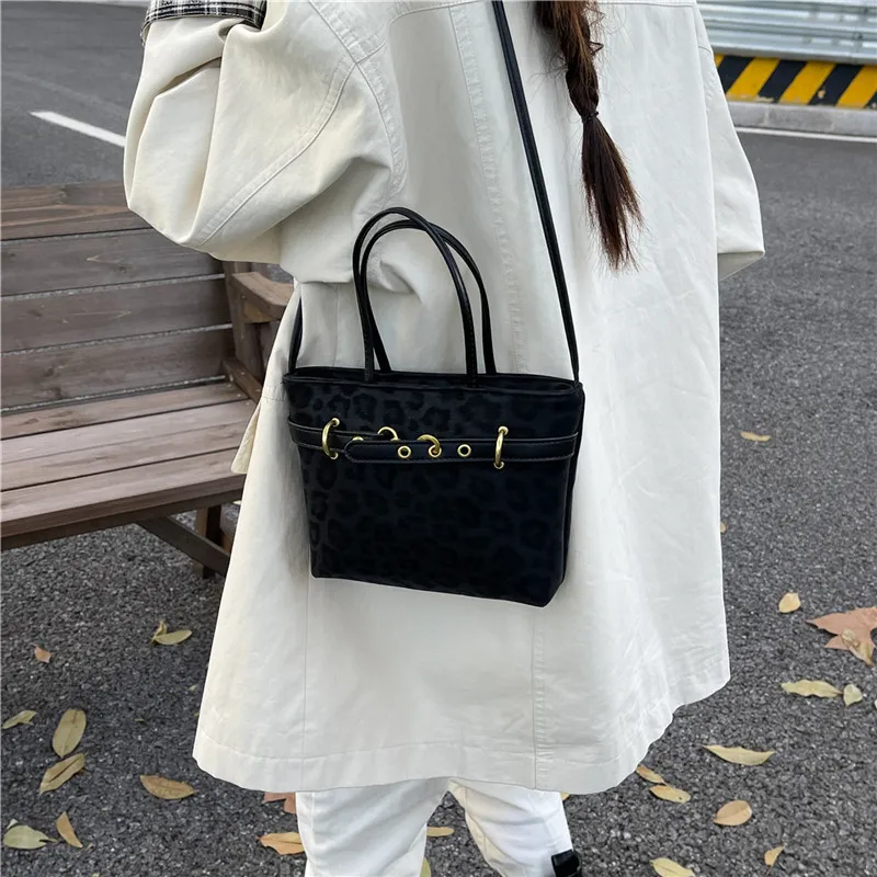 가을 한국 스타일 레오파드 언더암 백 여성용 빈티지 출퇴근용 토트백, 캐주얼 패션 크로스바디 백 ​