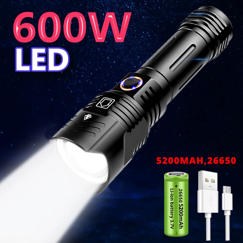 9000000LM NEW LED Flashlight XHP360 600W Tactical Flashlights USB Rechargeable Torch Light 6000Meter Shot Zoom Lantern Waterproo