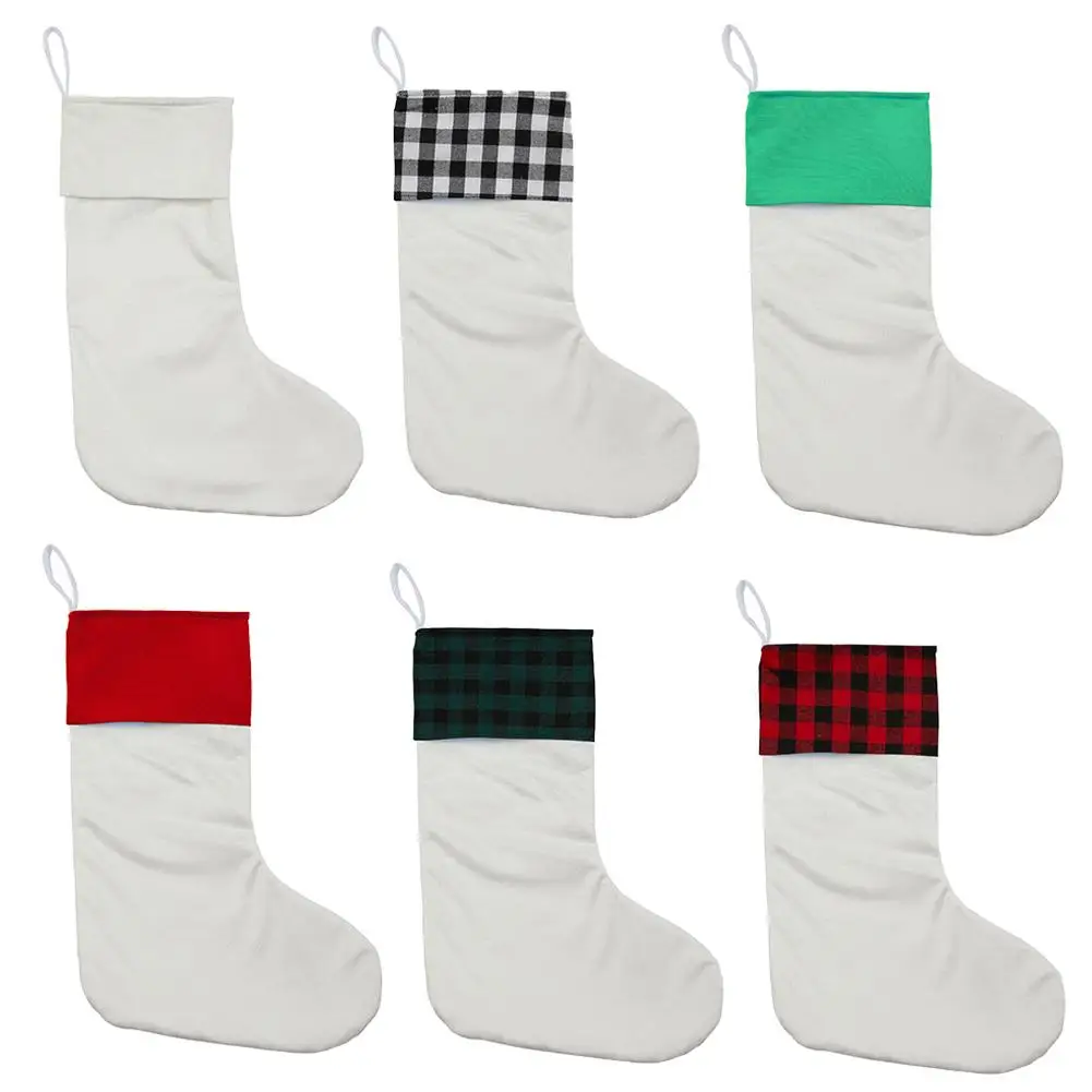 Sublimed Linen Christmas Socks, Hot Transfer Red And Black Checked Socks Christmas Fireplace Garter Decorated Christmas Socks