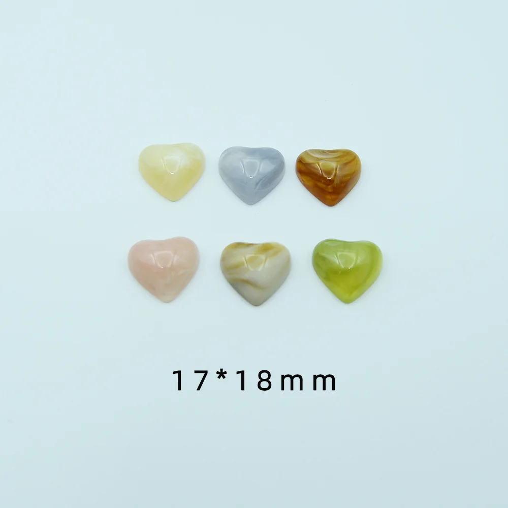 20 Pieces  17 * 18mm Amber Feel  Flat Bottom Acrylic Heart-shaped Beads  DIY Makes Jewelry and Mobile Phone Case Accessories