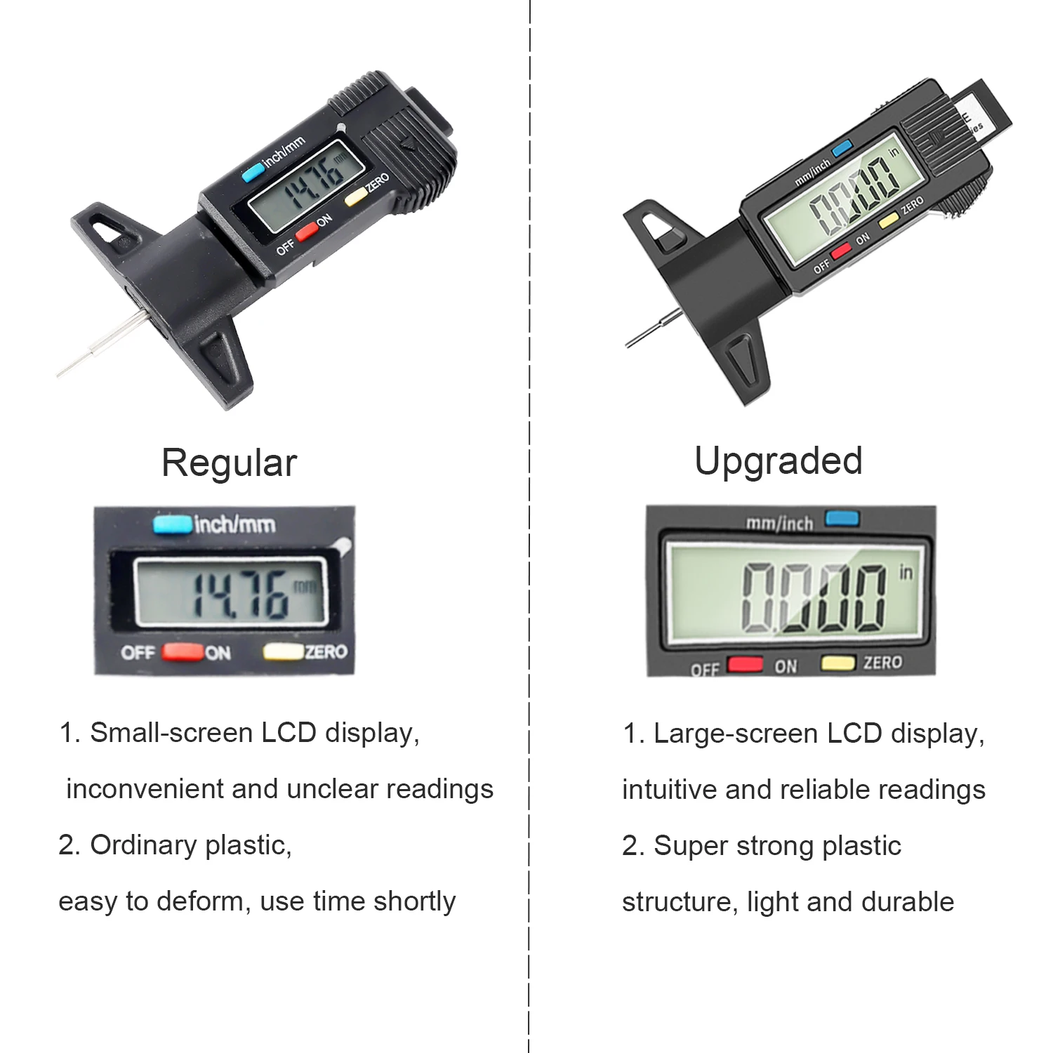 ATsafepro Digital Tire Tread Depth Gauge 27 MM Inch Tyre Depth Meter Lcd Display Car Electronics Accessories for Motorcycle Bike