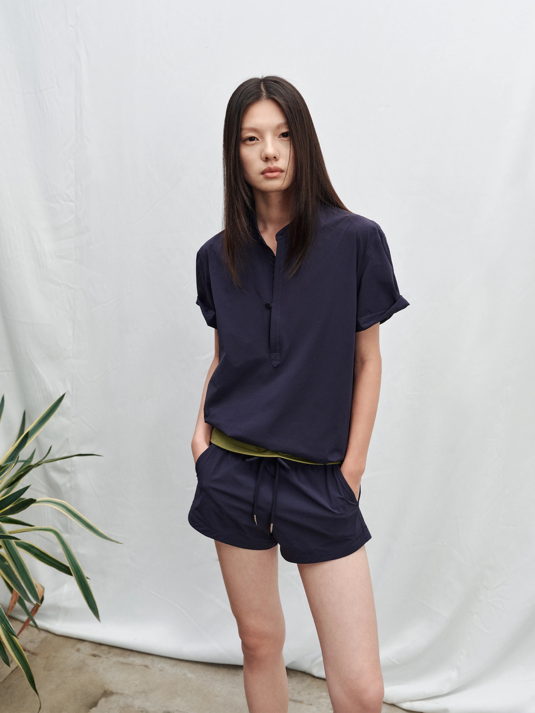SHKUCO Casual Sport Shorts Set Women's Fashion Summer Outfit Sun Protection Half Open Henry Collar Short Sleeve Shirt Top