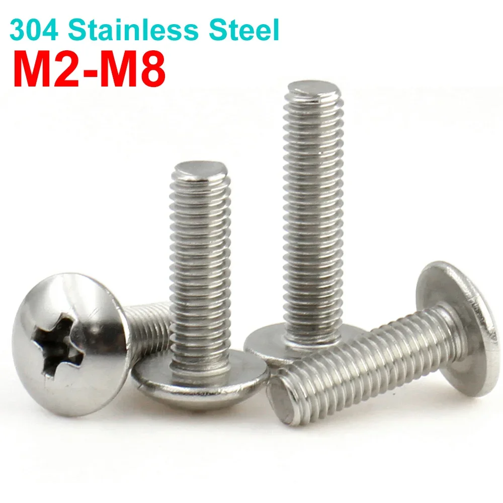 5-50pcs M2 M2.5 M3 M4 M5 M6 M8 A2-70 304 Stainless Steel Braguero Phillips Flat Head Large Round Cross Screw Bolt length 3-80mm