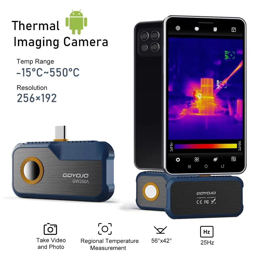 New Thermal Camera Android Usb C Phone 256×192 Thermal Imaging -20°C~550°C Mobile Thermal Camera for Electrical Repair GW256A