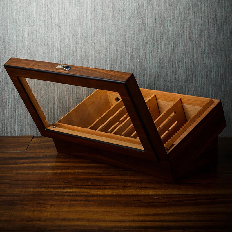 

Wholesale custom wooden cigar box cedar wood paint transparent window glass cover large capacity moisturizing box