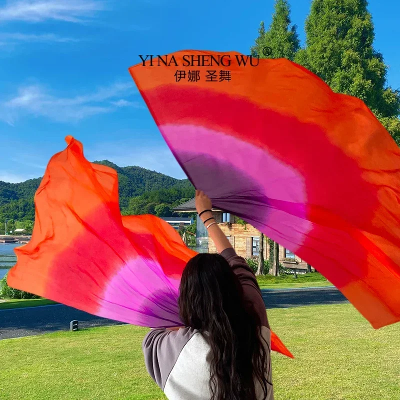 Lenço de dança do ventre véu de seda semi círculo bandeira gradiente desempenho xale feminino meninas acessórios de dança esporte conhecer festival adereços