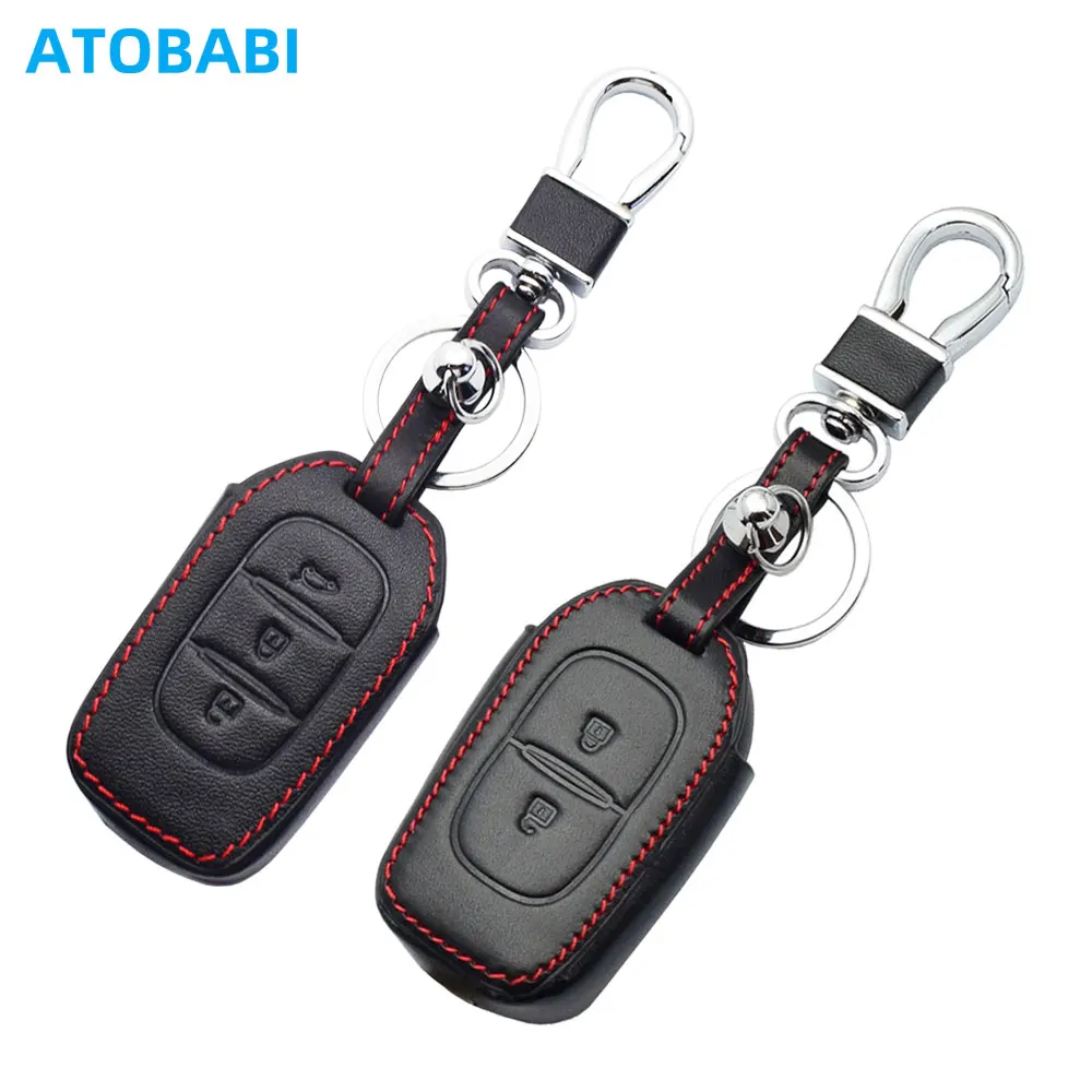 Leather Car Key Case 2 3 Buttons Remote Control Fobs Protect Cover For Renault Symbol Dacia Stepway Duster Logan Lodgy 2013-2021