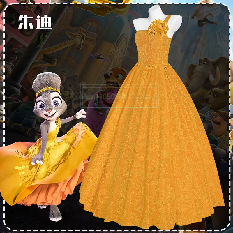 أنيمي شخصية تأثيري واحد الكتف الأصفر روز ثوب زي فيلم أرنب أصفر فستان طويل احتفالي حفلة السيدات الدعائم مجموعة 2026 #2