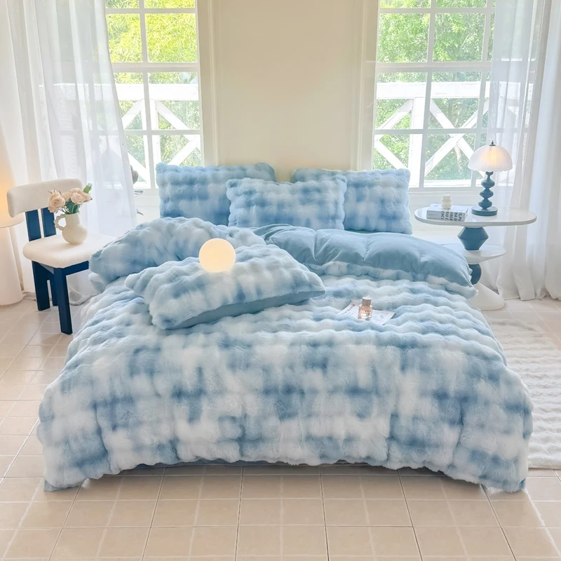 Thickened Skin-Friendly Bubble Rabbit Fleece Quilt Cover - 2025 New Class A Warm Duvet Cover for Autumn Winter Bedding