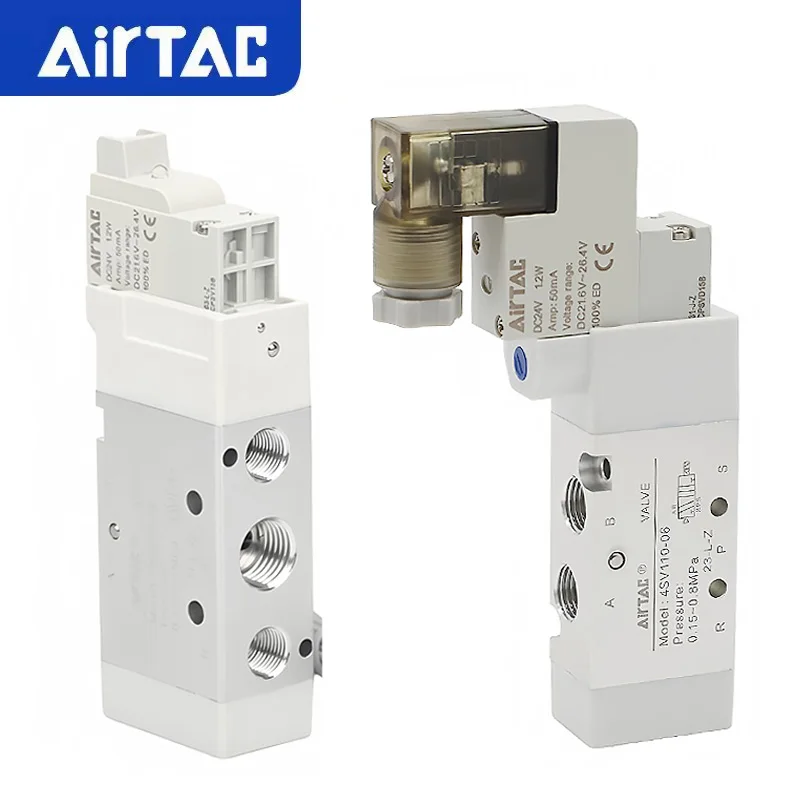 AirTAC New Original 4SV Solenoid Valve 4SV110/210/320C-M5/06/08/10 DC24V 12V AC220V 5/3 5/2Way Control Valve Replace 5V Series
